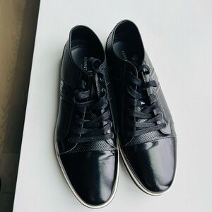 Kenneth Cole Men's Black Perforated Leather Lace-Up Sneakers with Gloss Toe